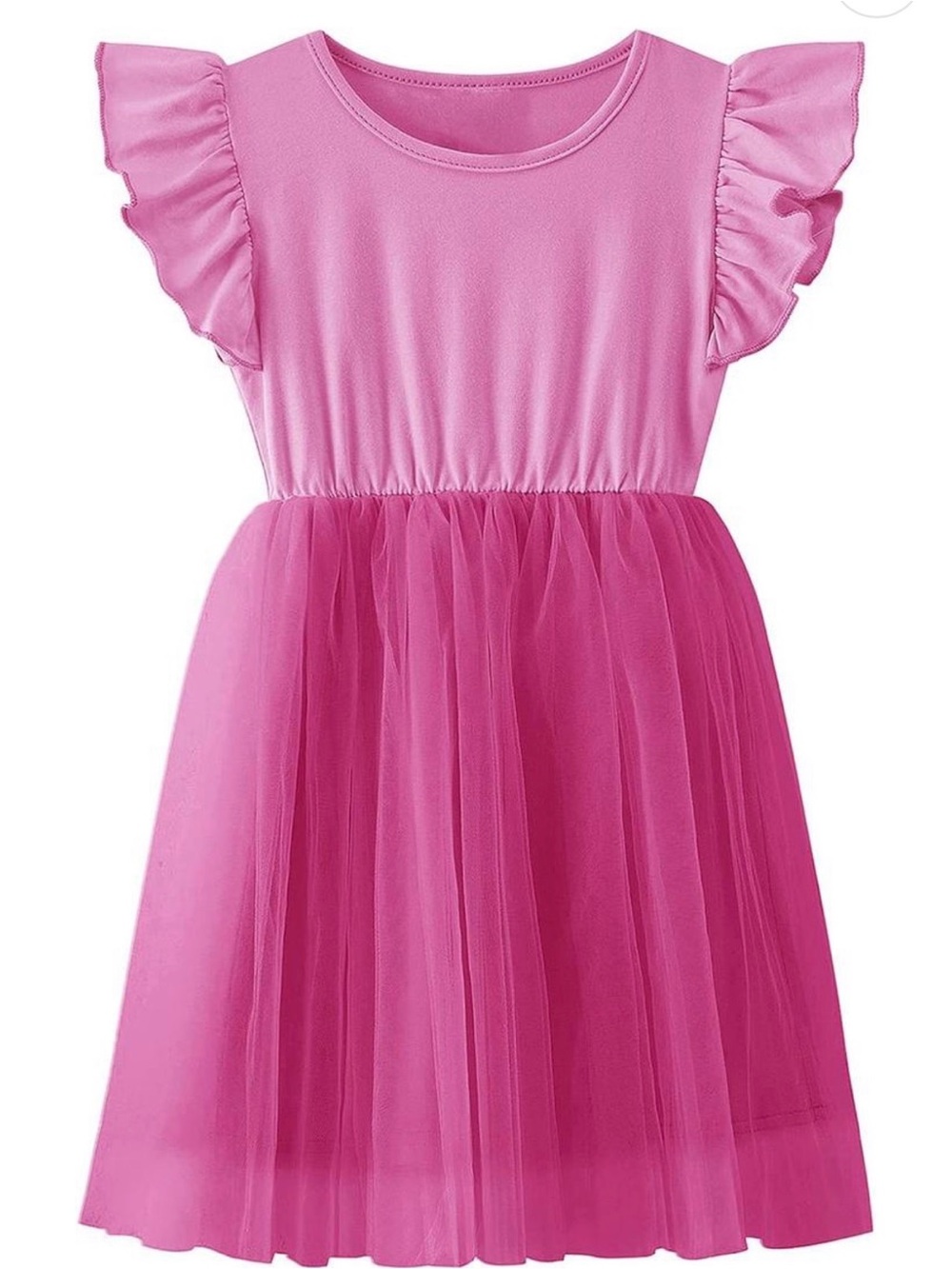 Girls' Pink Flutter Sleeve Tulle Dress 24-2T